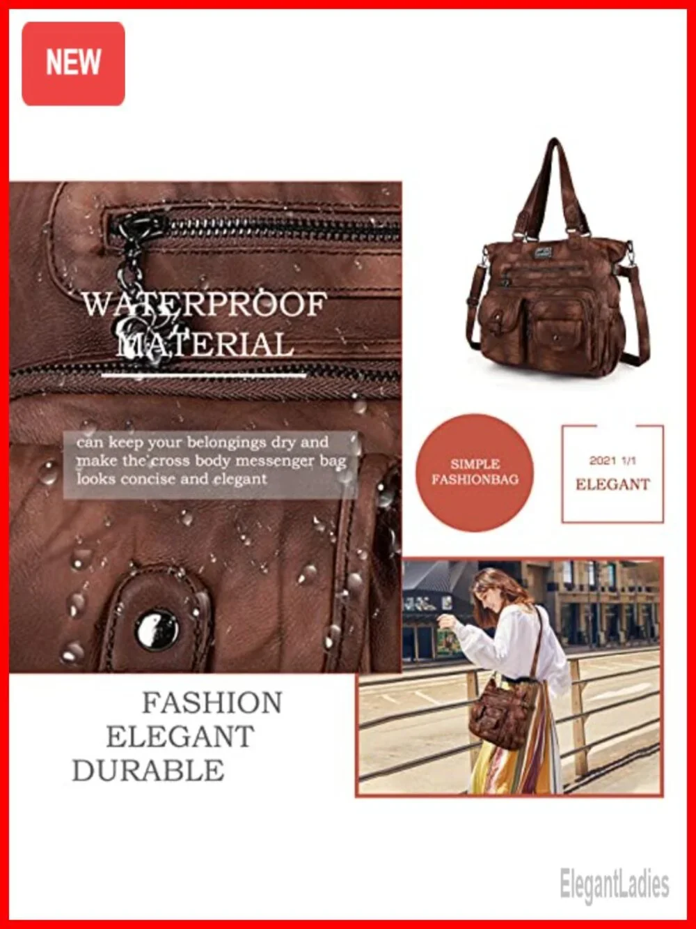 Large Soft PU Leather Hobo Bag with Crossbody Strap